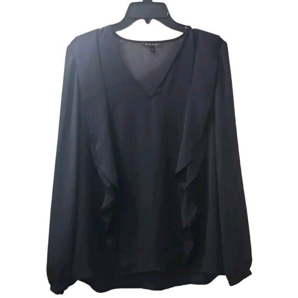 Banana Republic Ruffle Blouse V-Neck Long Sleeve Top Elegant Black S